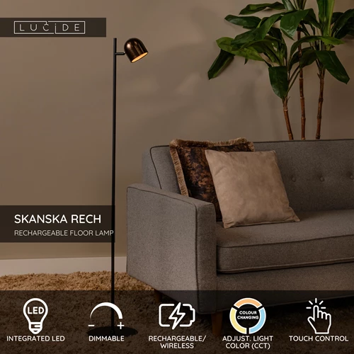 Lucide SKANSKA RECH - Rechargeable Floor lamp Indoor/Outdoor - Battery pack - Ø 23 cm - LED Dim. - CCT - 1x3W 3000K/6000K - IP44 - Coffee - USP